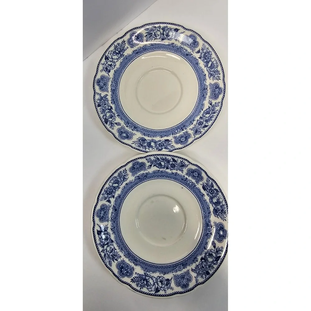 VTG Wedgwood Yale University Saucer Plates ONLY‎ Set of 4 Blue Transferware 6